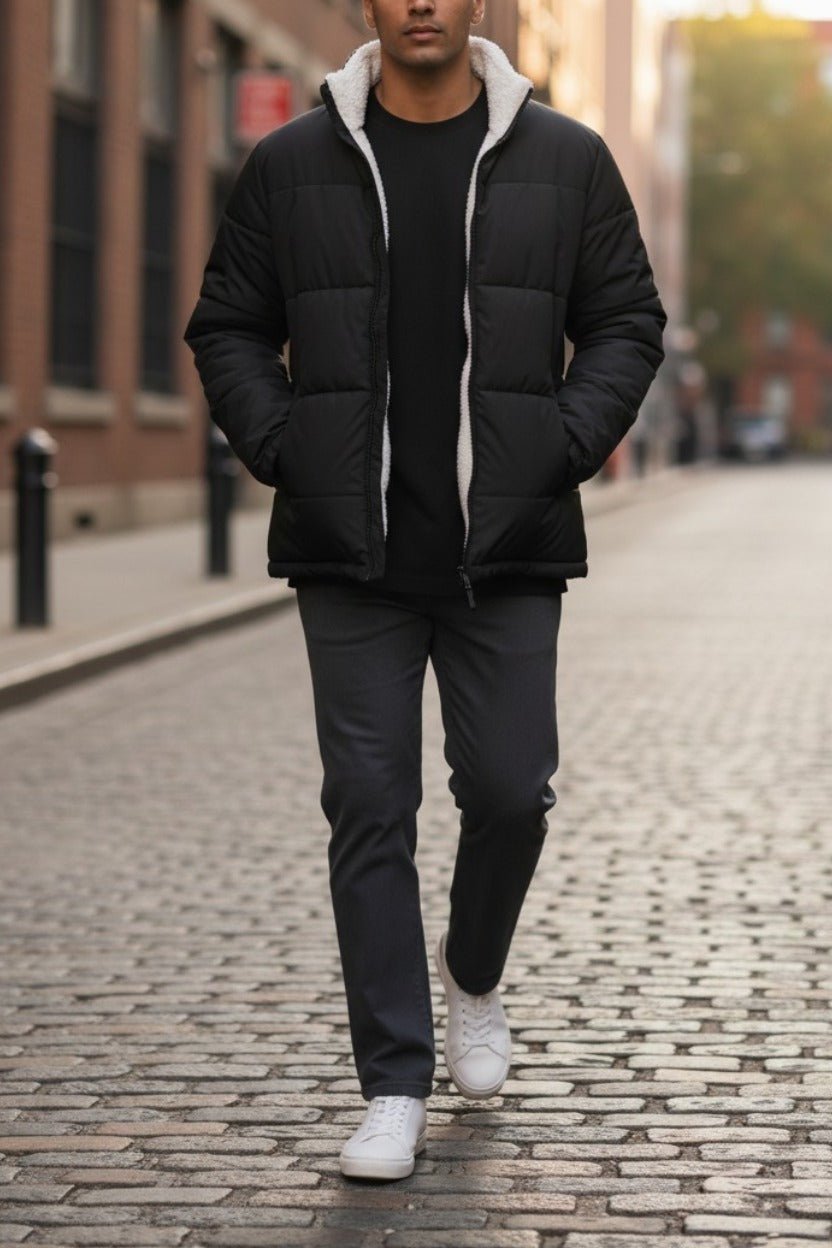 Mens Puff Fur Jacket - Black - StylePhase SA