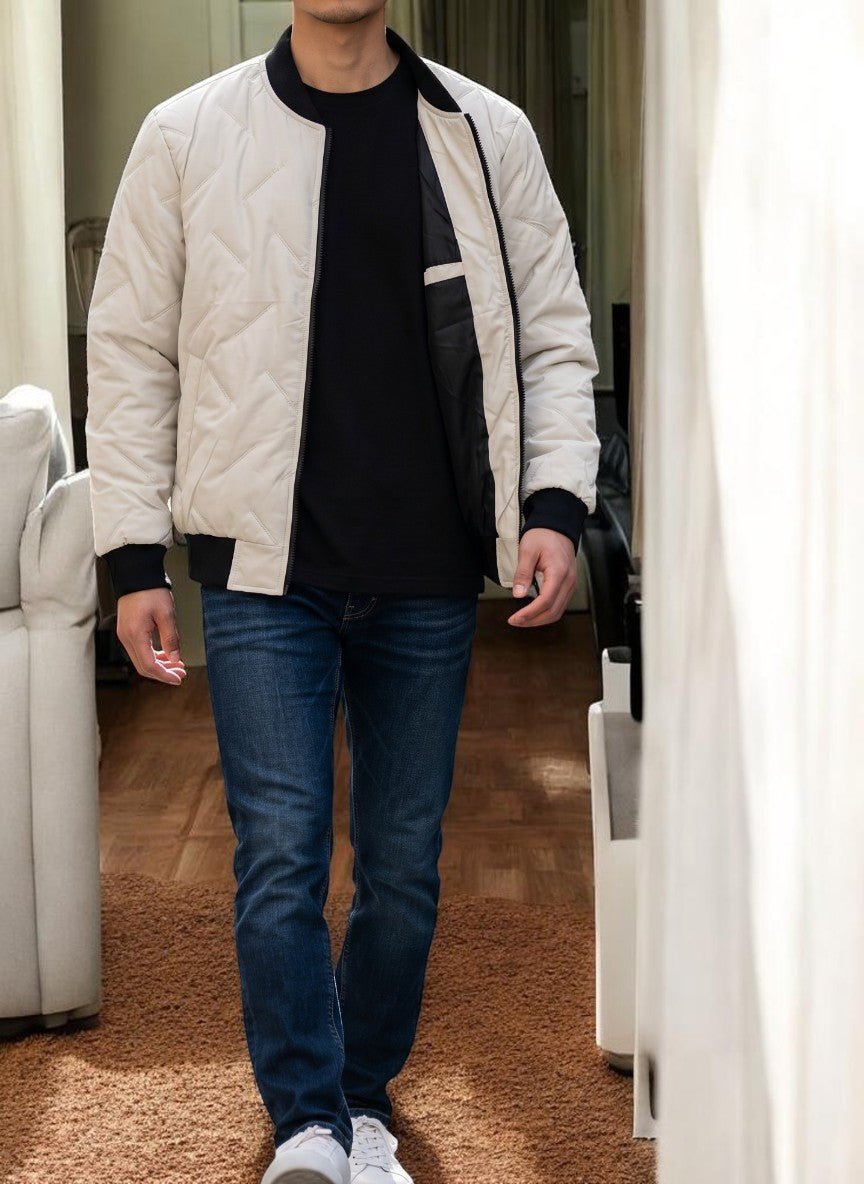Mens Quilted Zip Jacket - Cream - StylePhase SA