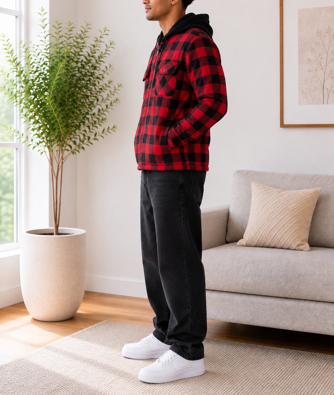 Men's Red & Black Wool inner Zip Shacket - StylePhase SA