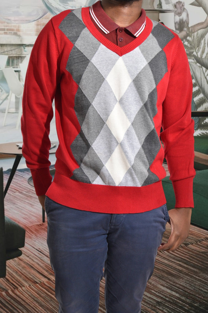 Mens Red Diamond Print Sweater - StylePhase SA