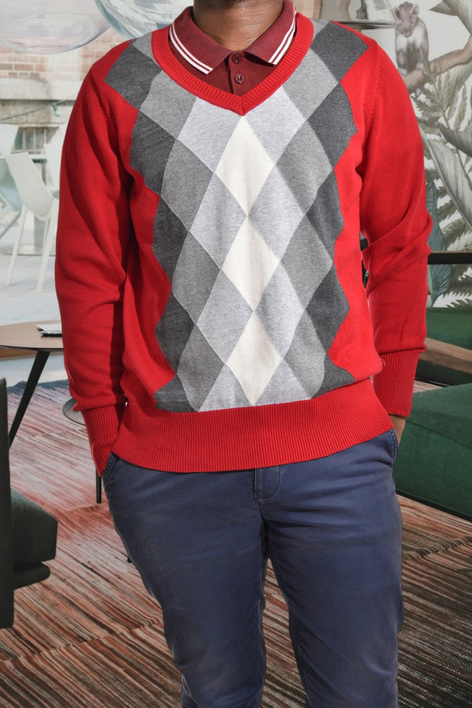 Mens Red Diamond Print Sweater - StylePhase SA