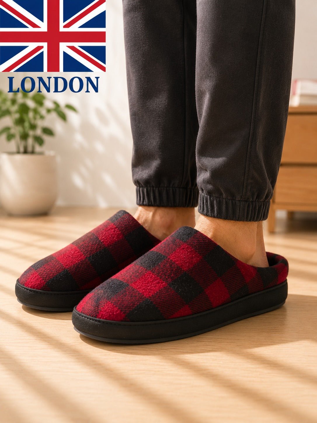 Mens Red Stripe Faux Fur Warm Shoe - StylePhase SA