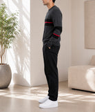 Men's Red Stripe Round Neck Sweater - StylePhase SA