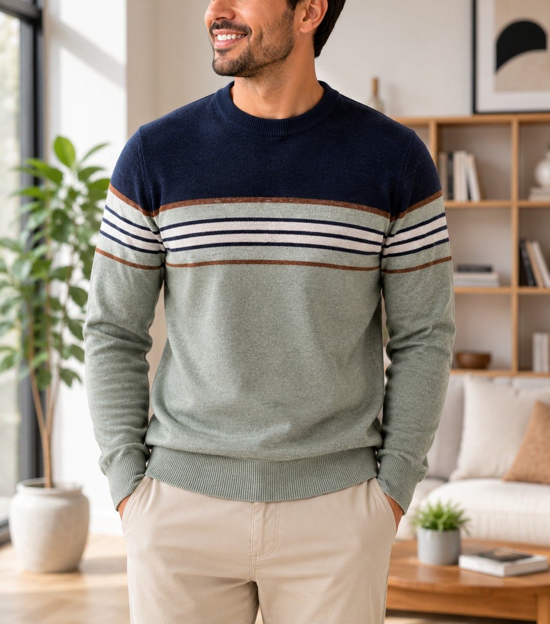 Men's Sage And Blue Stripe Knit Jersey - StylePhase SA