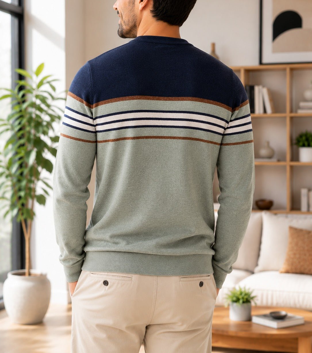 Men's Sage And Blue Stripe Knit Jersey - StylePhase SA