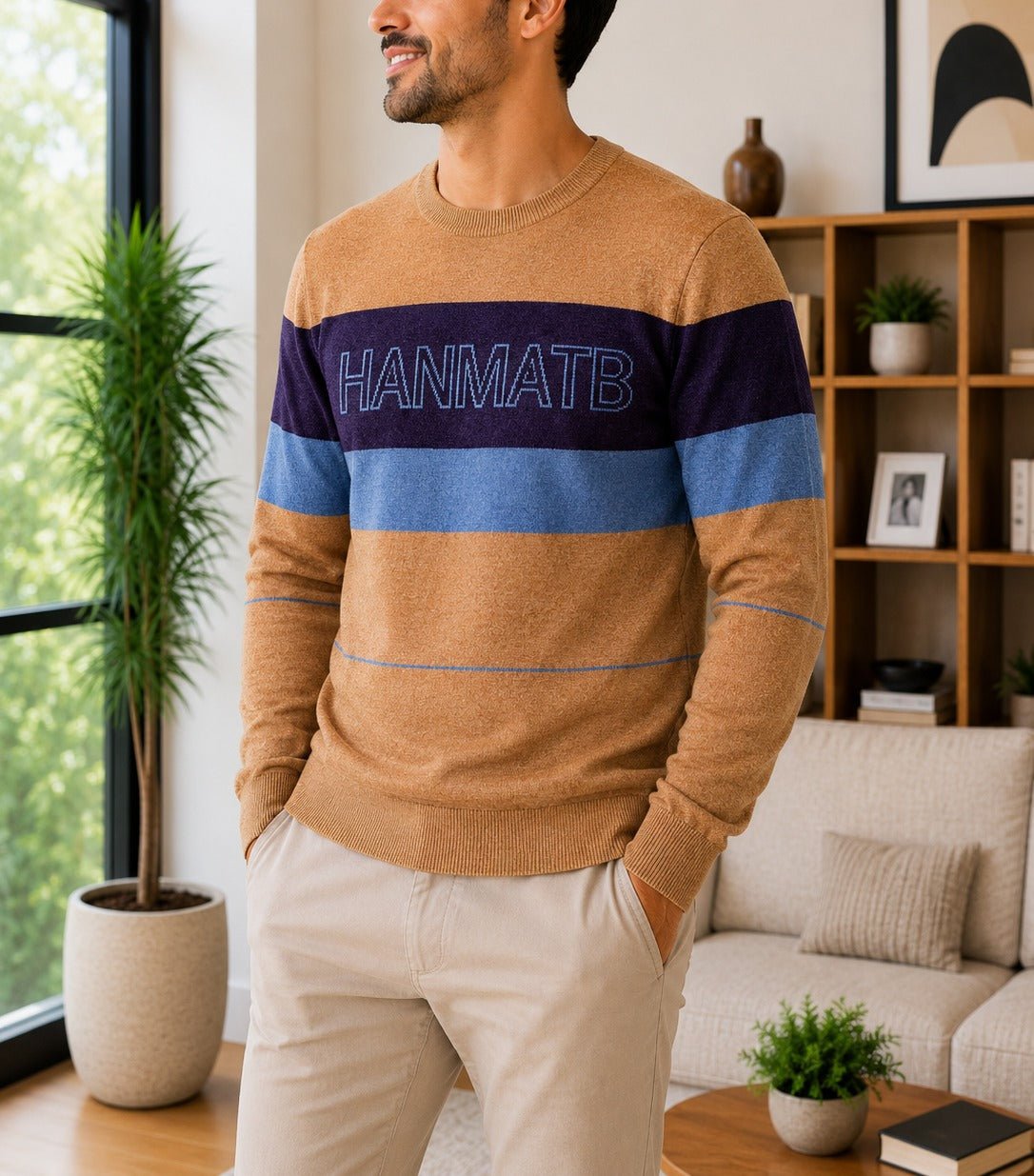Men's Sandstone Stripe Printed Knit Jersey - StylePhase SA