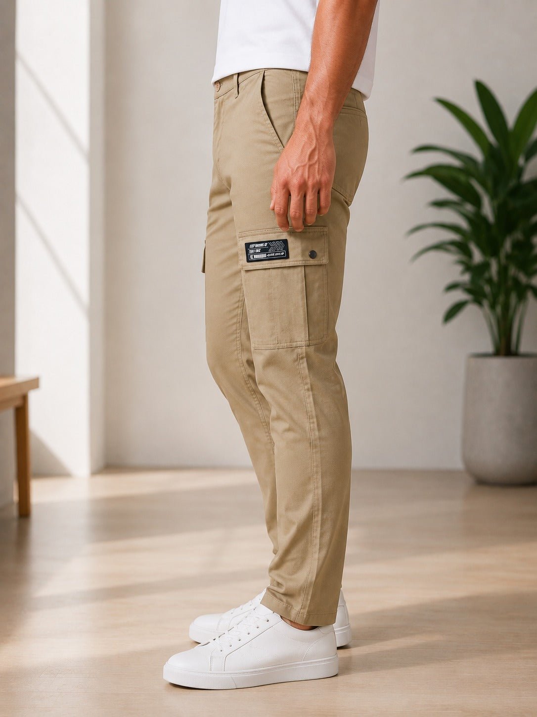 Men's Slim Fit Khaki Cargo Pants - StylePhase SA