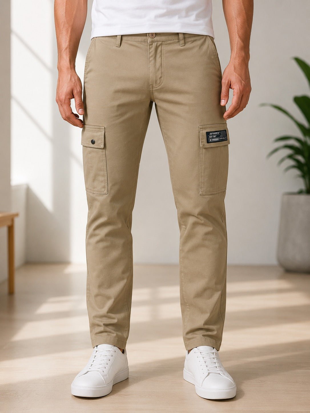 Men's Slim Fit Khaki Cargo Pants - StylePhase SA