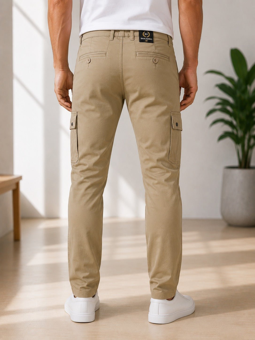 Men's Slim Fit Khaki Cargo Pants - StylePhase SA