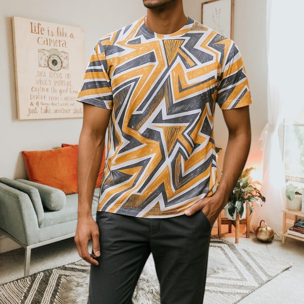 Mens Sport Mustard Printed T Shirt - StylePhase SA