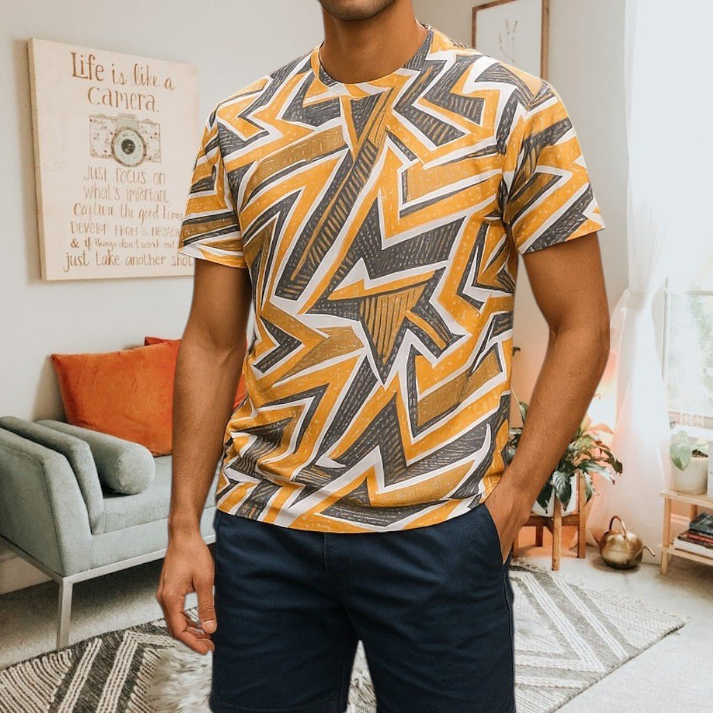 Mens Sport Mustard Printed T Shirt - StylePhase SA