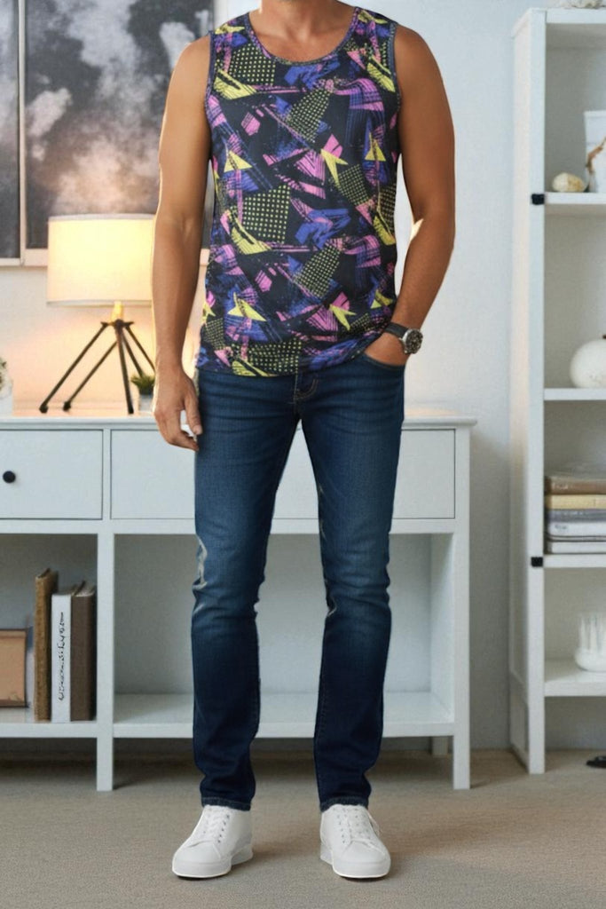 Mens Sport Navy Printed Vest - StylePhase SA