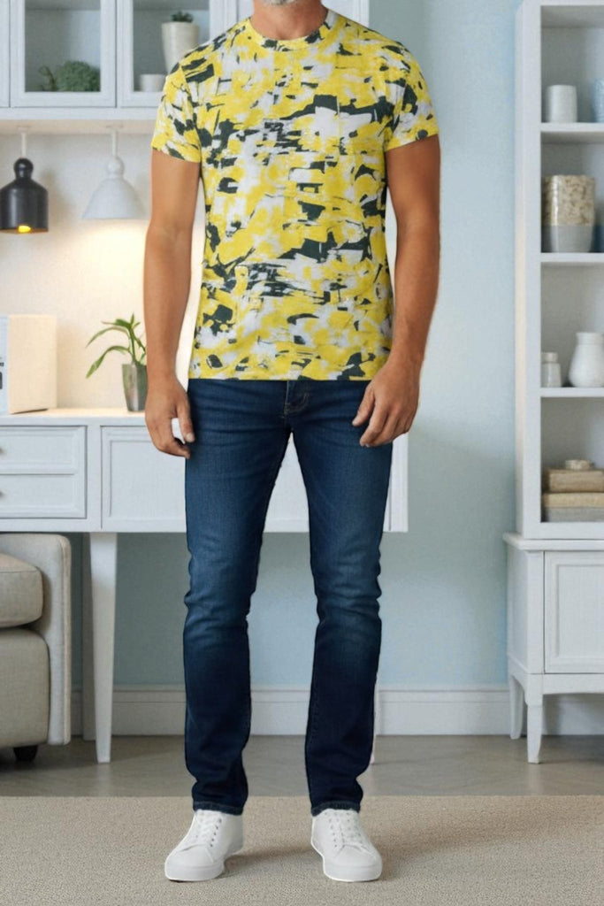 Mens Sport Yellow Printed T Shirt - StylePhase SA