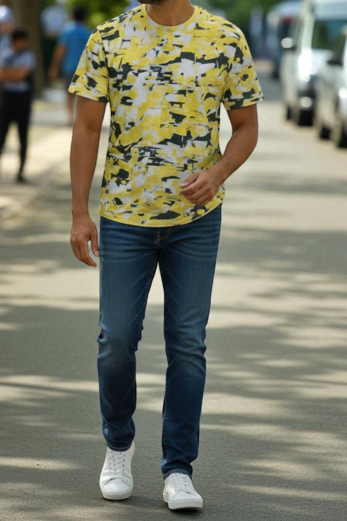 Mens Sport Yellow Printed T Shirt - StylePhase SA