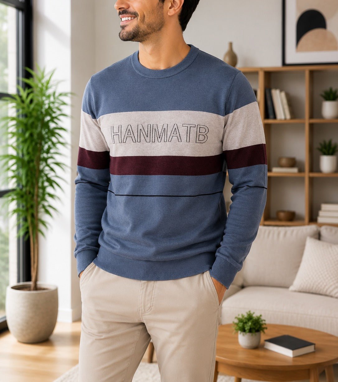 Men's Steel Blue Printed Knit Jersey - StylePhase SA