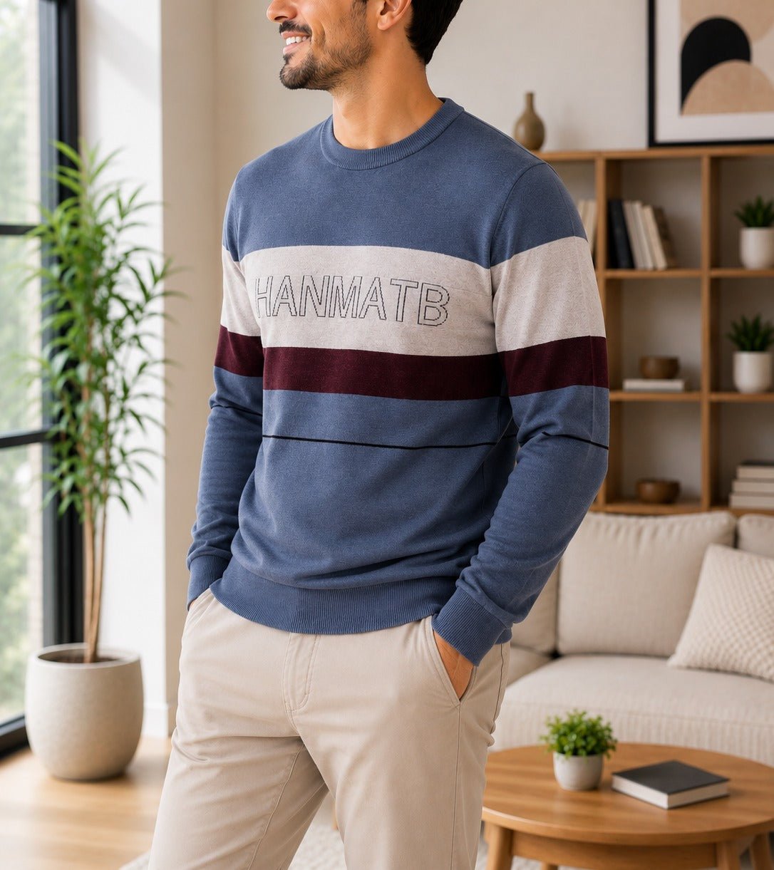 Men's Steel Blue Printed Knit Jersey - StylePhase SA