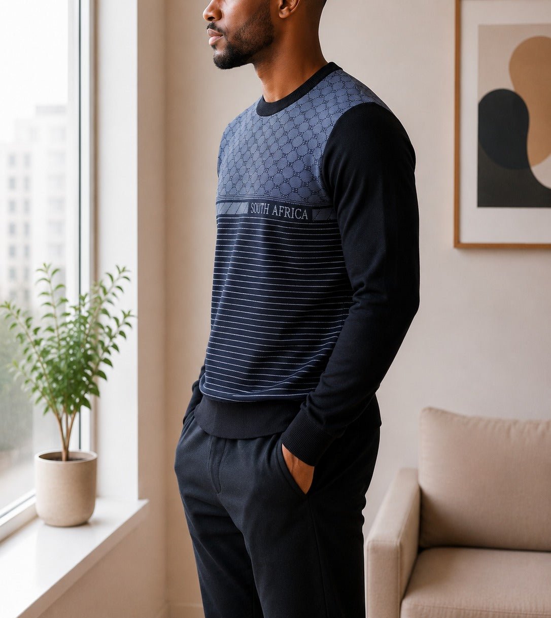 Men's Steel Blue SA Printed Sweater - StylePhase SA