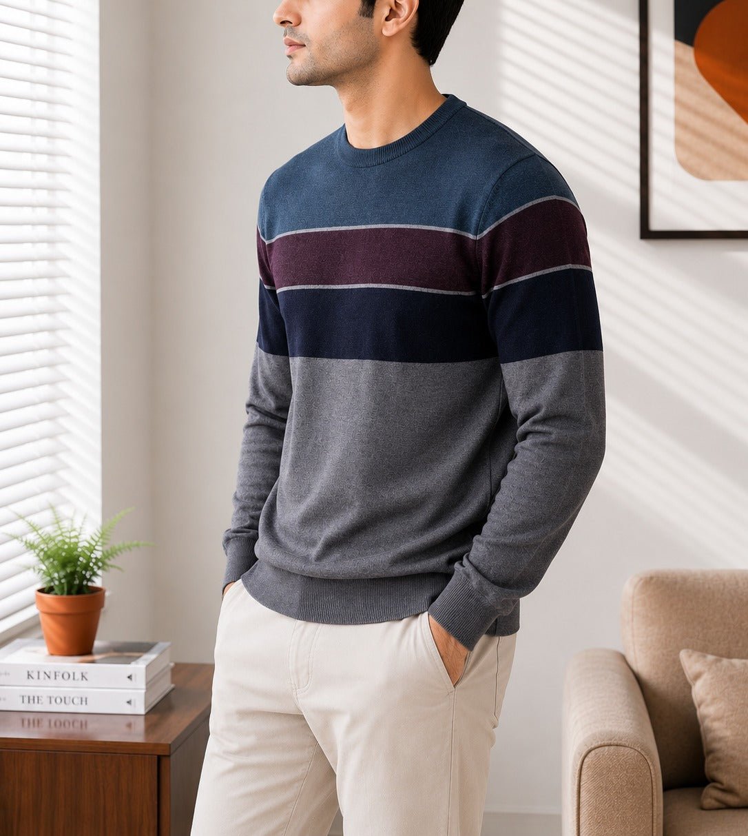 Men's Stripped Grey And Blue Knit Jersey - StylePhase SA