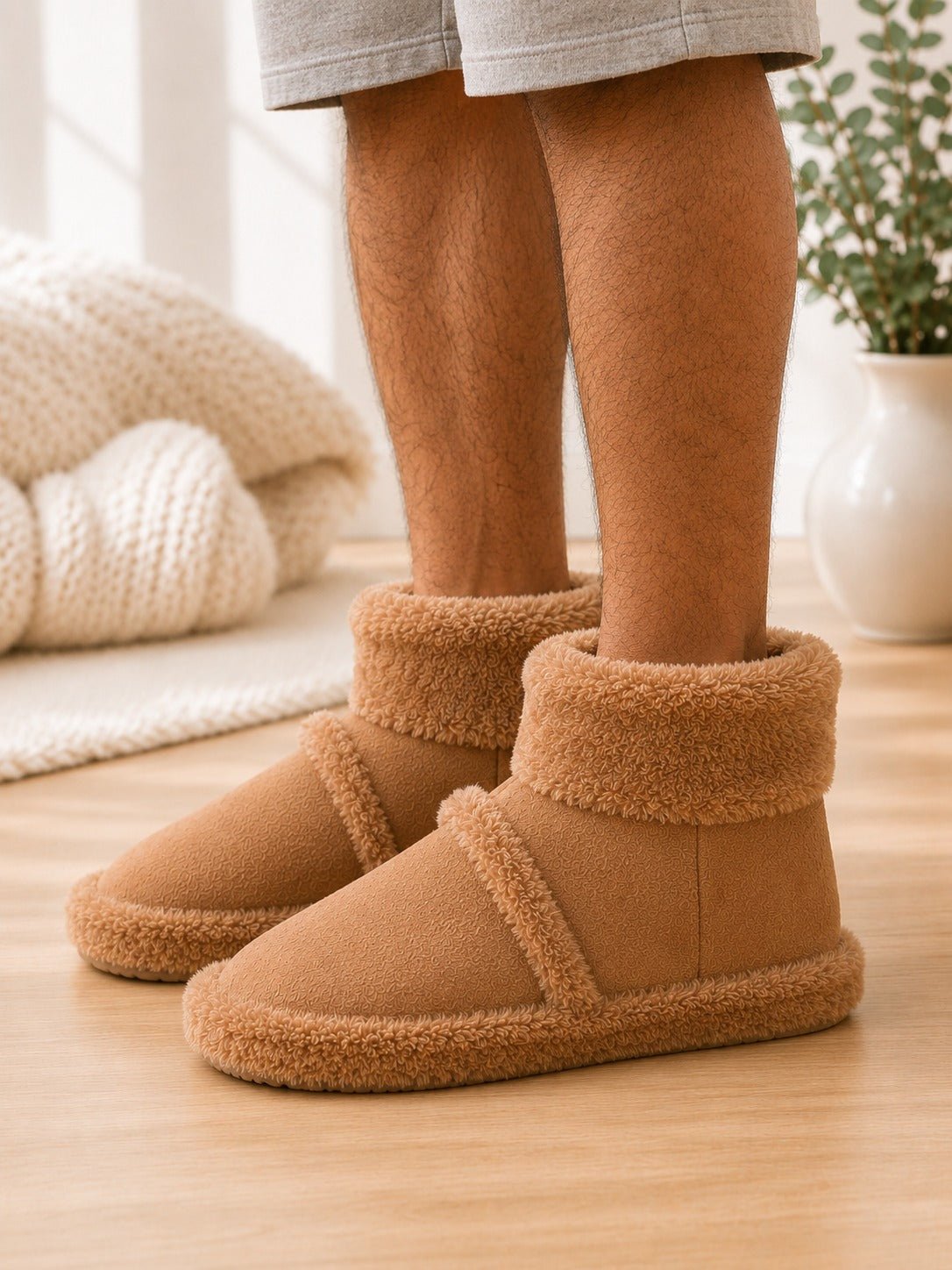 Mens Tan Faux Fur Warm Shoe - StylePhase SA