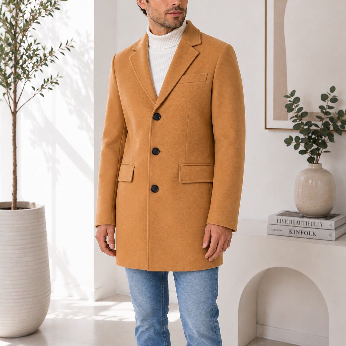 Men's Tan Single Breasted Coat - StylePhase SA