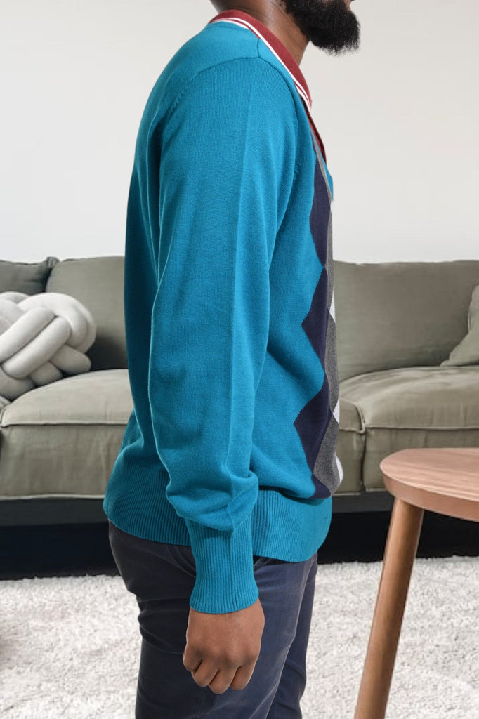 Mens Teal Diamond Print Sweater - StylePhase SA