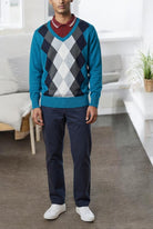Mens Teal Diamond Print Sweater - StylePhase SA