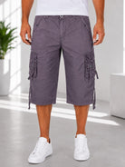 Men's Warm Grey Multi-Pocket 3/4 Cargo Shorts - StylePhase SA