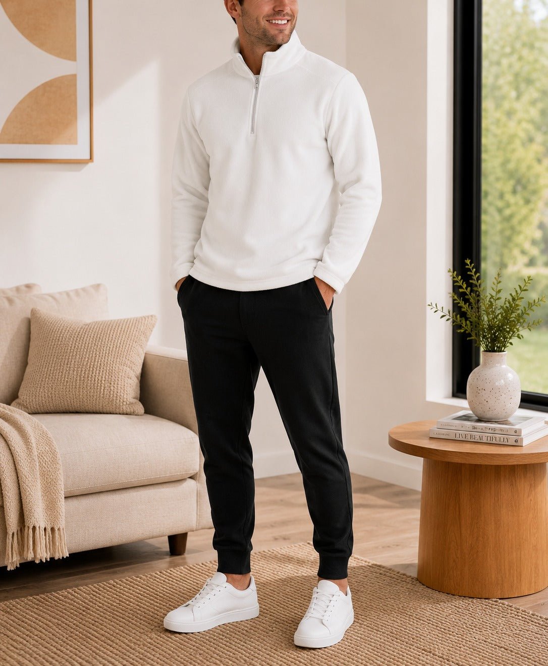 Mens White Micro Fleece Zip Jacket - StylePhase SA