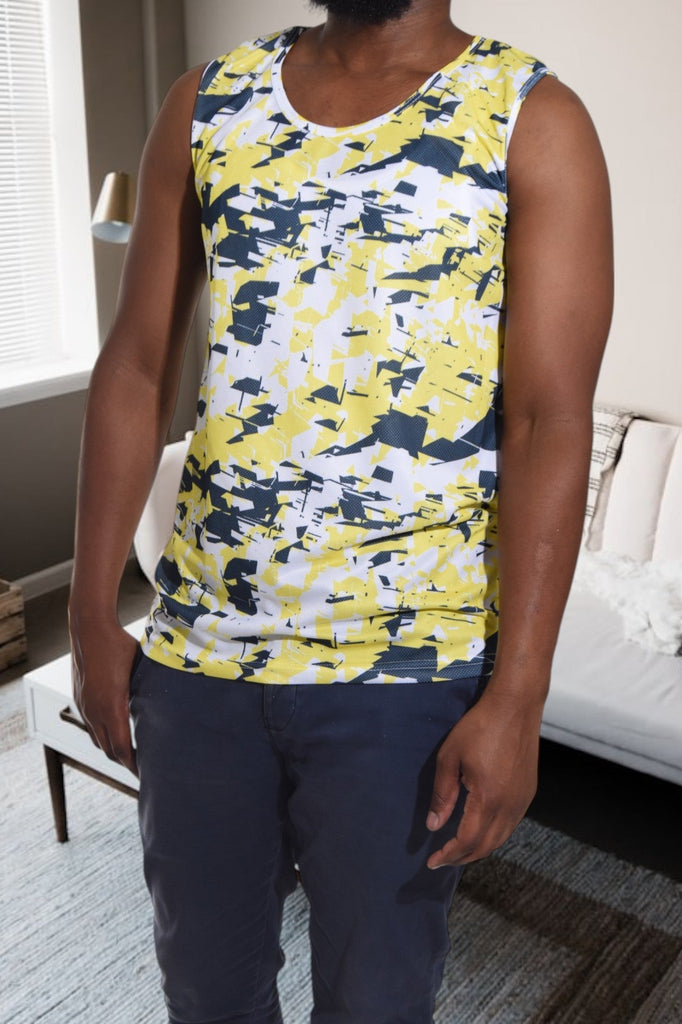 Mens Yellow Printed Vest - StylePhase SA