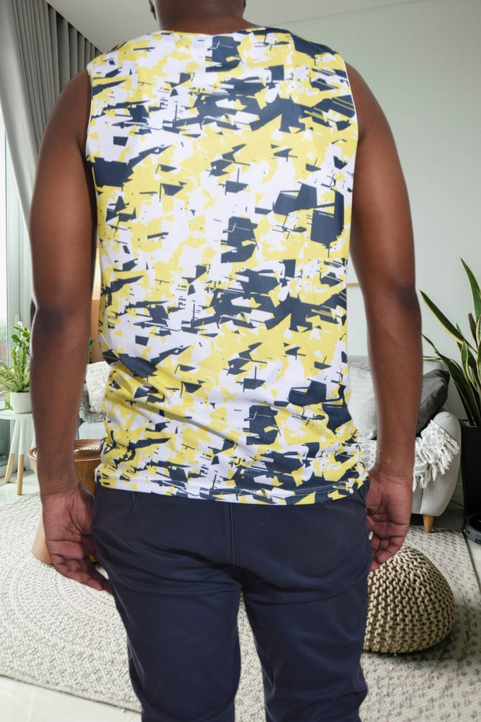 Mens Yellow Printed Vest - StylePhase SA