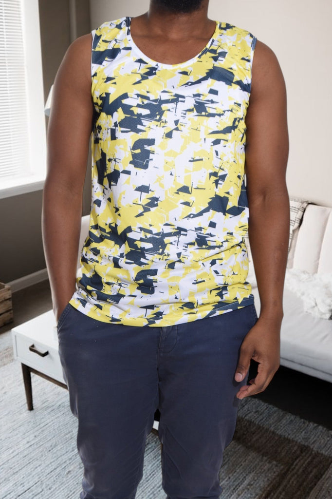 Mens Yellow Printed Vest - StylePhase SA