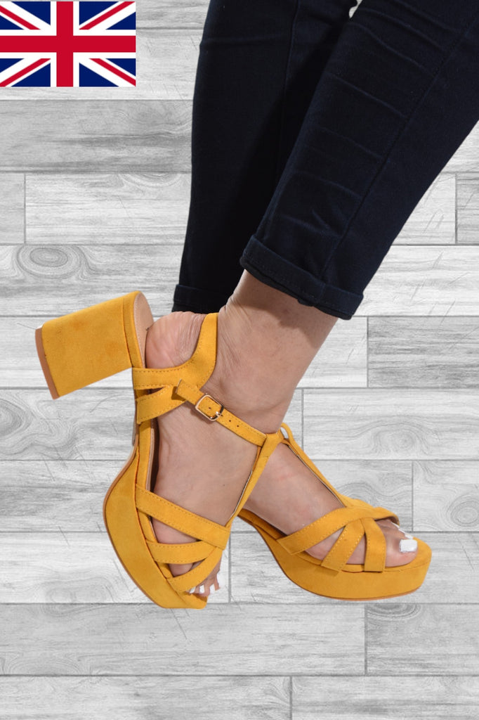 Mustard Chunky Ankle Heel - StylePhase SA