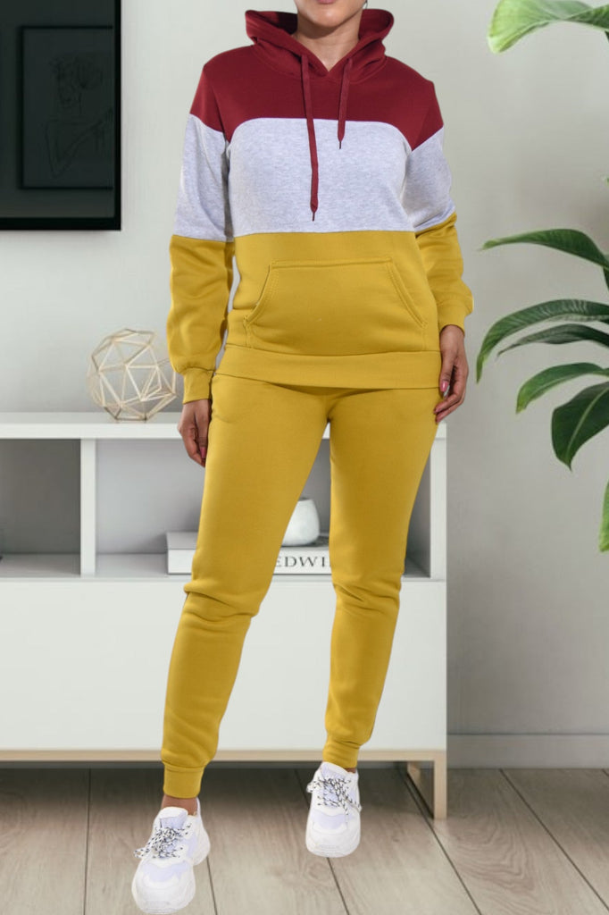 Mustard Color Block Knit Tracksuit - StylePhase SA