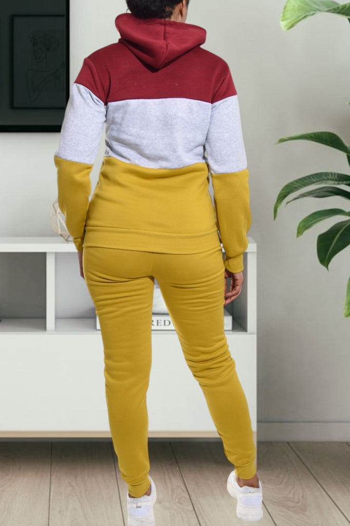 Mustard Color Block Knit Tracksuit - StylePhase SA