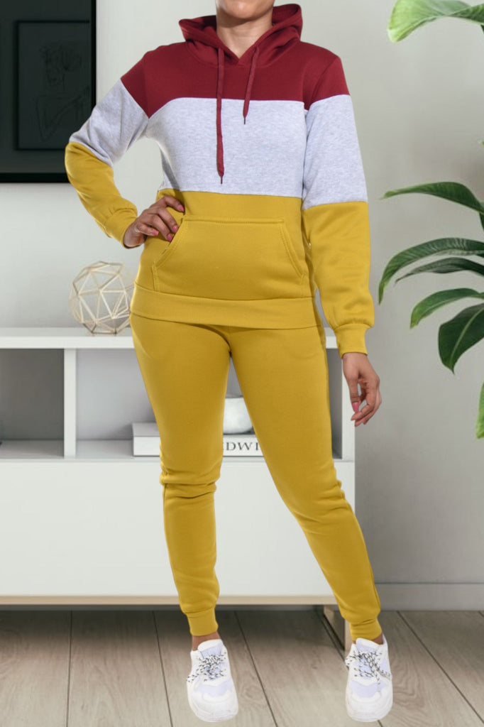 Mustard Color Block Knit Tracksuit - StylePhase SA