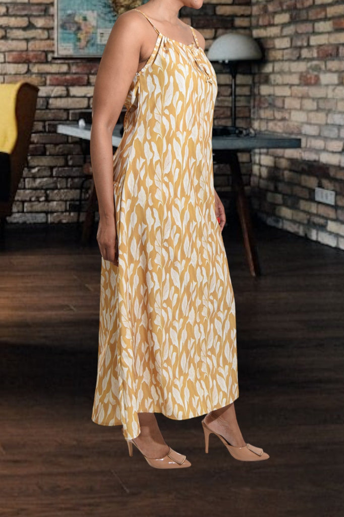 Mustard Floral Strappy Maxi Tie Dress - StylePhase SA