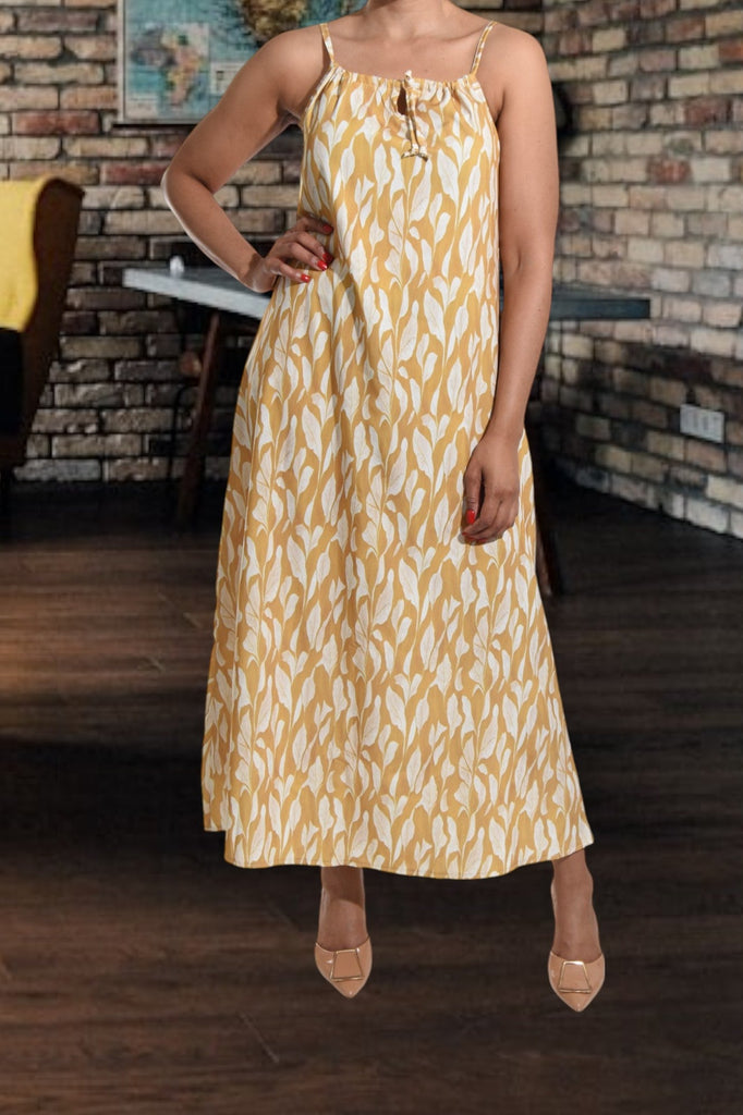 Mustard Floral Strappy Maxi Tie Dress - StylePhase SA