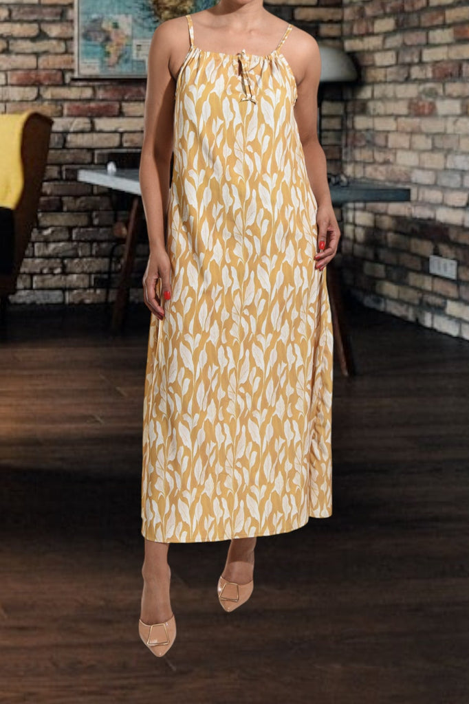 Mustard Floral Strappy Maxi Tie Dress - StylePhase SA