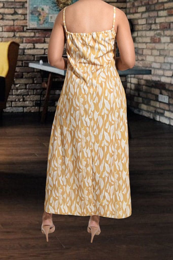 Mustard Floral Strappy Maxi Tie Dress - StylePhase SA