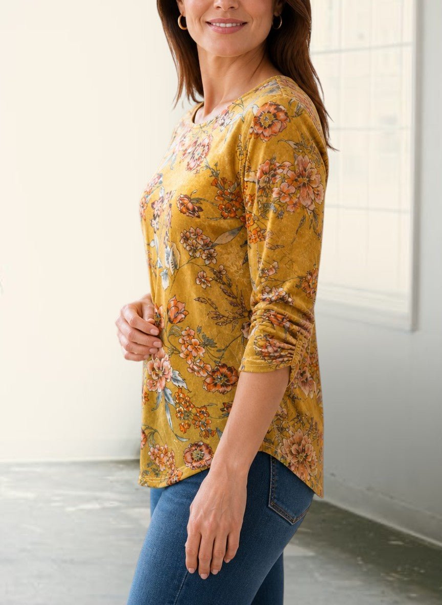 Mustard Floral Velour Top - StylePhase SA