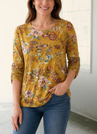 Mustard Floral Velour Top - StylePhase SA