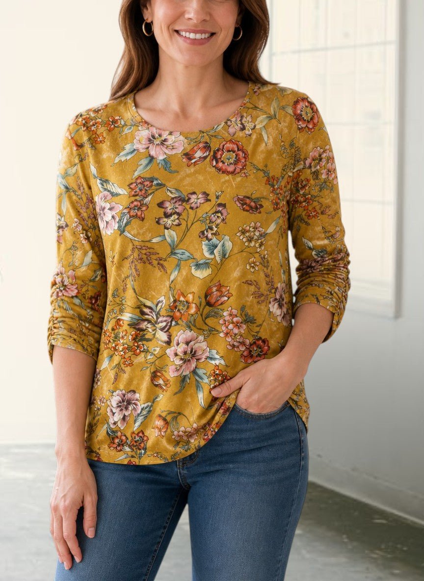 Mustard Floral Velour Top - StylePhase SA