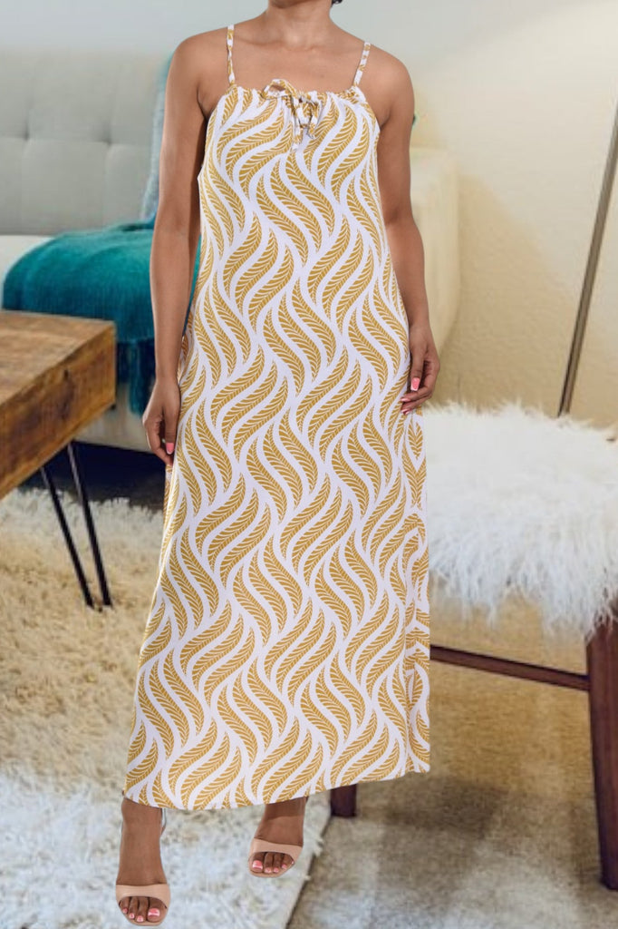 Mustard Printed Strappy Maxi Dress - StylePhase SA