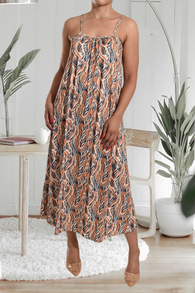 Mustard Printed Strappy Maxi Dress - StylePhase SA