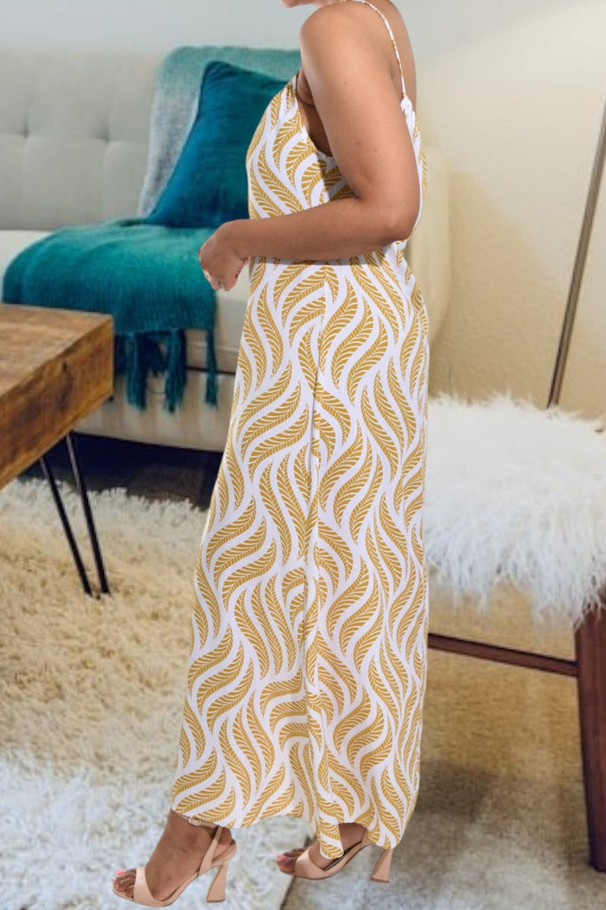 Mustard Printed Strappy Maxi Dress - StylePhase SA