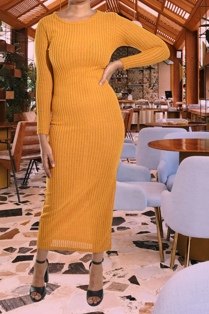 Mustard Ribbed Tie Up Dress - StylePhase SA