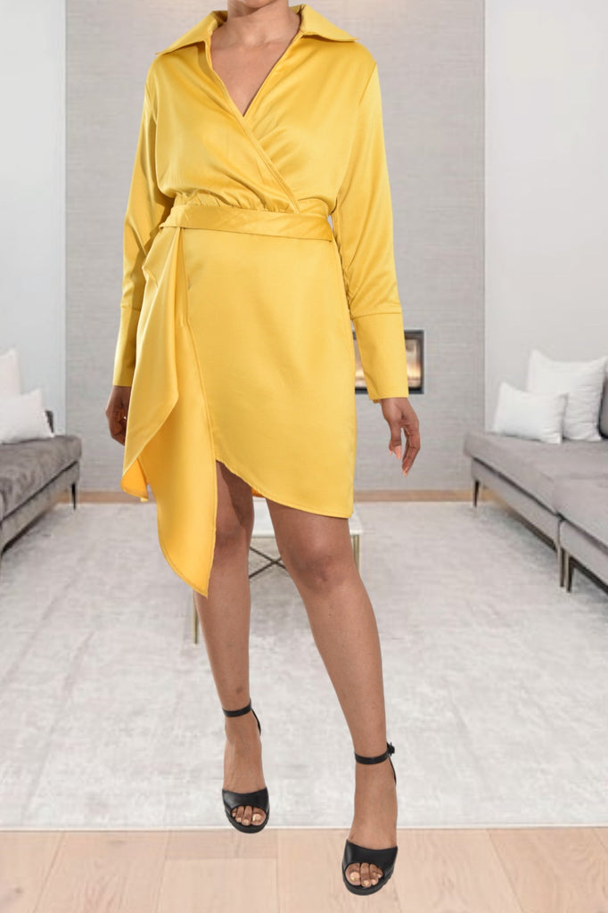 Mustard Satin Wrap Dress - StylePhase SA