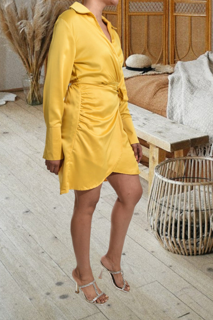 Mustard Satin Wrap Dress - StylePhase SA