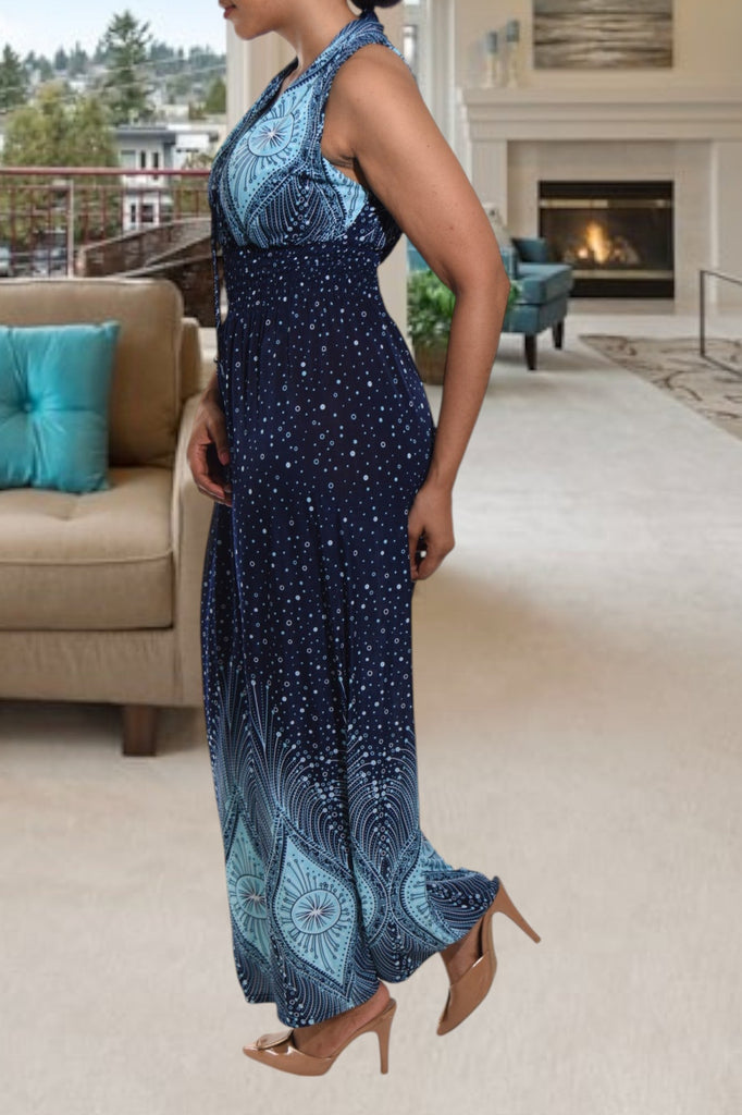 Navy and Blue V Neck Maxi Dress - StylePhase SA