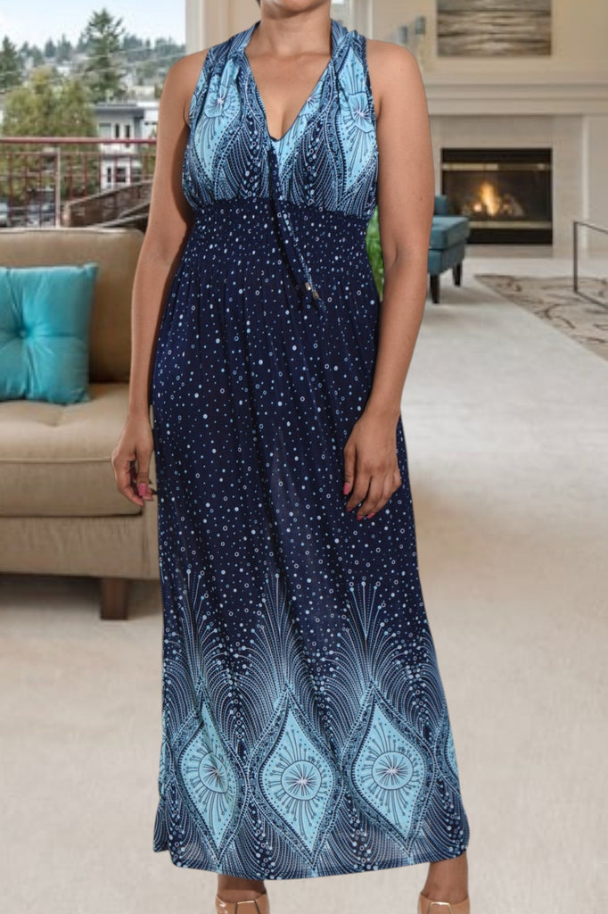 Navy and Blue V Neck Maxi Dress - StylePhase SA